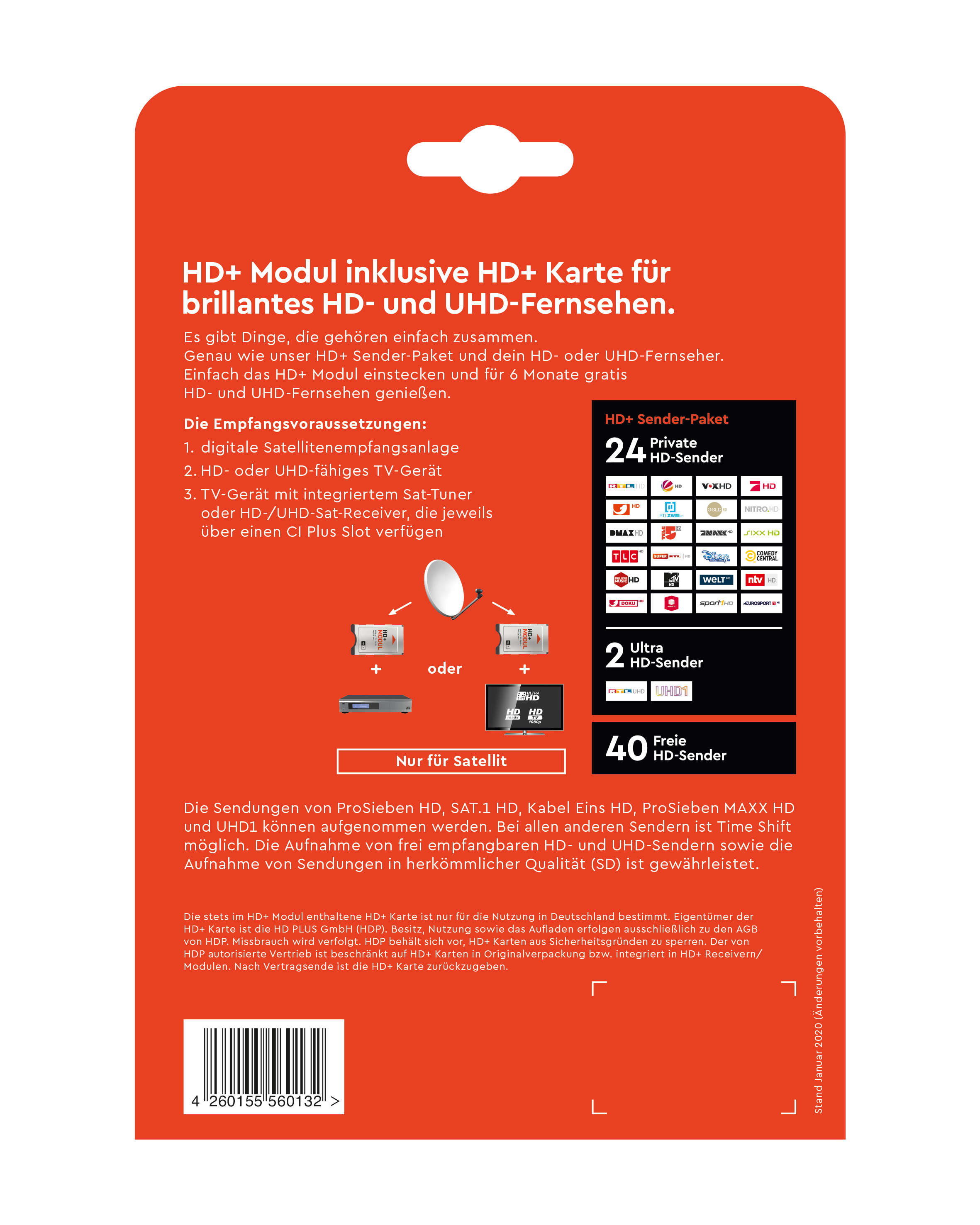 HD+ Modul inkl. HD+ Sender-Paket für 6 Monate (geeignet für Ultra HD)