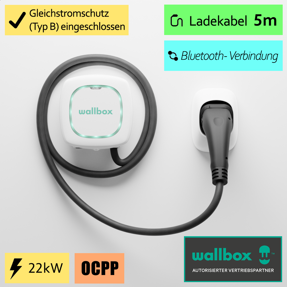 Wallbox Pulsar Plus OCPP Wallbox, Typ 2, 22 kW, 5m, weiß (PLP1-0-2-4-9-001-C) (B-Ware)