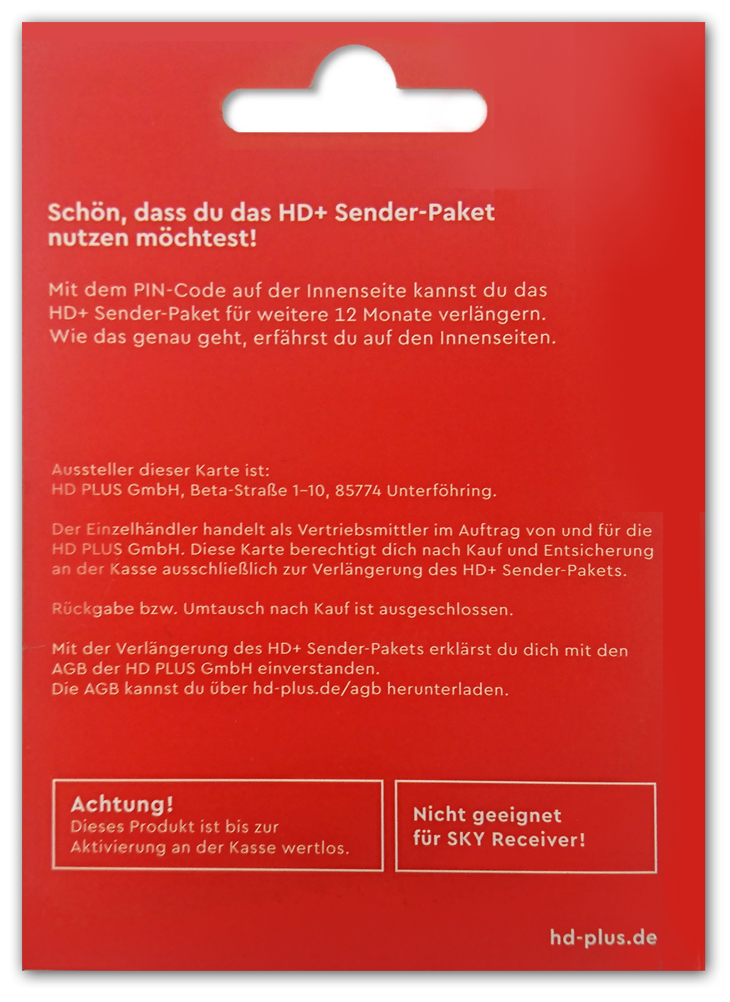 HD+ Verlängerung für 12 Monate für alle HD+ Karten HD01/02/03/04/05